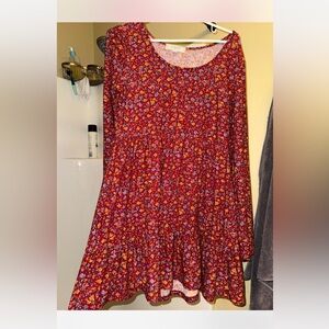 Floral Long Sleeve Dress in Red